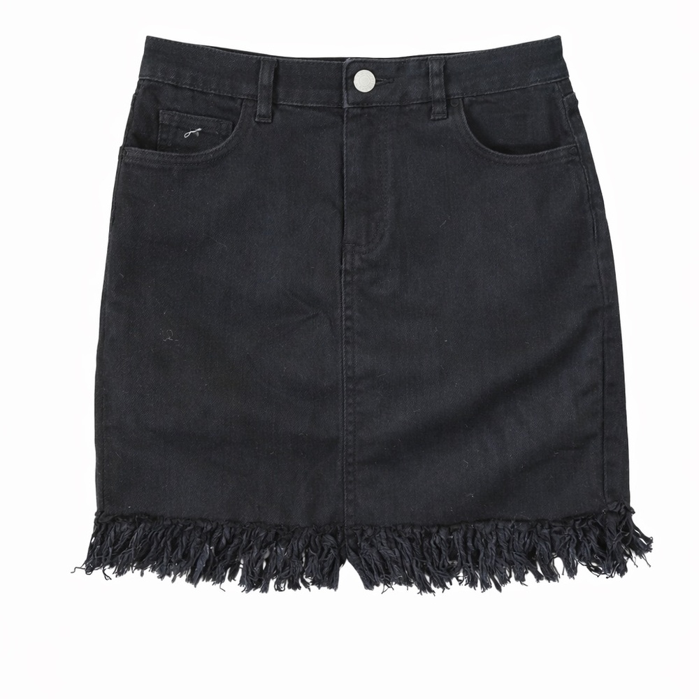 Black Frayed denim skirt by Blue Brush